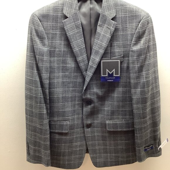 Michael Strahan Size 48 Short Plaid Modern Fit Stretch Mens Gray Blazer. New - Picture 2 of 12